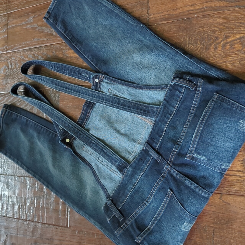 FREE PEOPLE I Slim/Skinny Fit Dark Blue Denim Jean Century Overalls, 26 - Picture 3 of 15